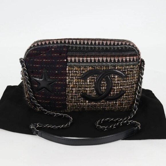 CHANEL Chain Shoulder Bag Tweed Black CC Auth - Picture 11 of 16